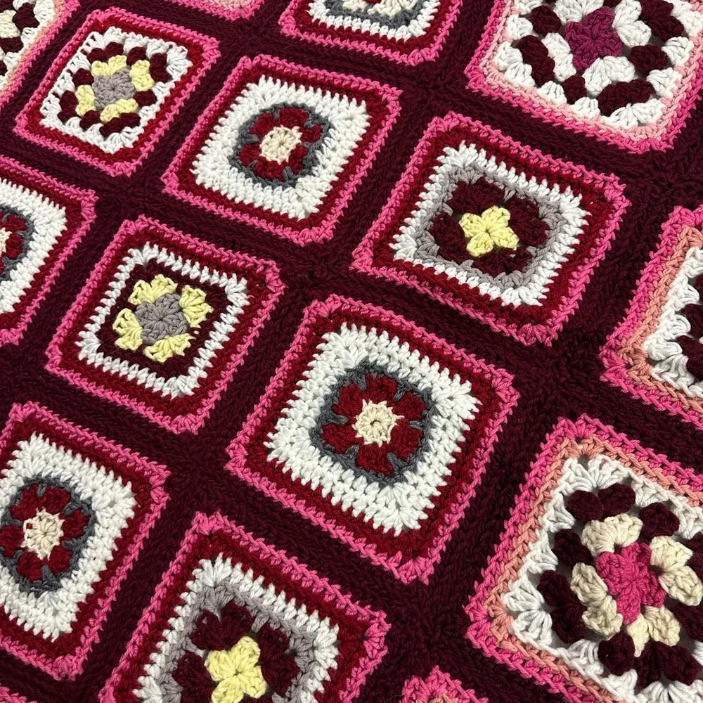 Handmade Crochet Granny Square Afghan Throw Blanket 42x52